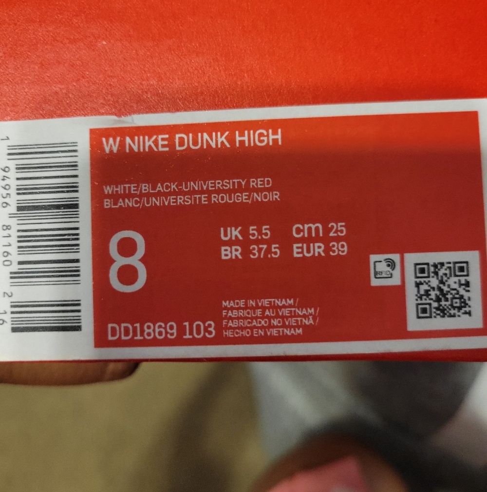 Nike Dunk High in White, Black, and University Red